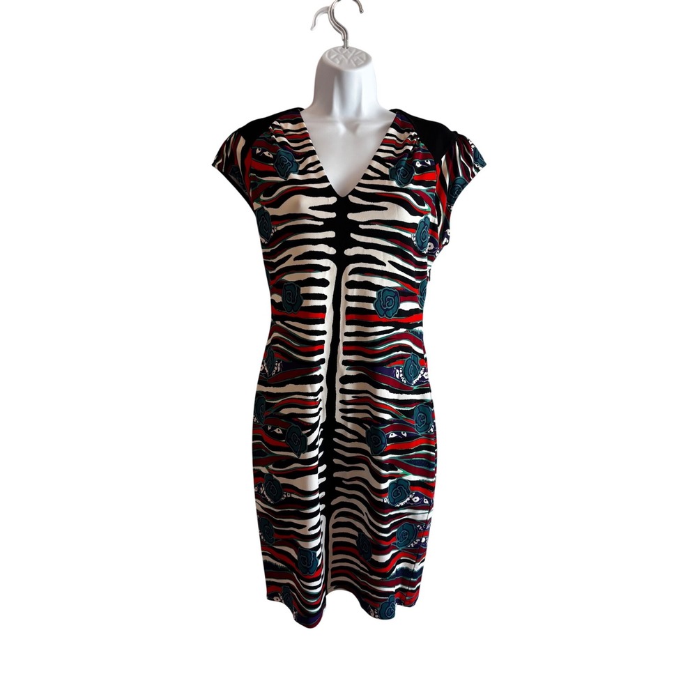 Roberto Cavalli Mixed Print Maximalist Sheath Dress S Zebra Mob Wife Italy